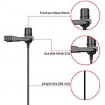 19 Feet Lavalier Microphone for Canon iPhone Podcast, Omnidirectional Condenser Recording Mic for Nikon Sony iPhone 8 8 plus 7 6 6s Plus DSLR Camcorder Audio Recorder Youtube Interview Video